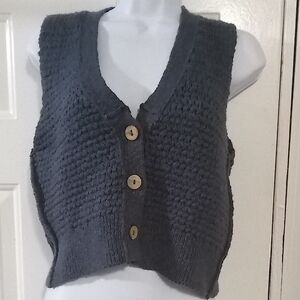 We The Free Blue You Cropped Buttoned Cardigan Knit Vest